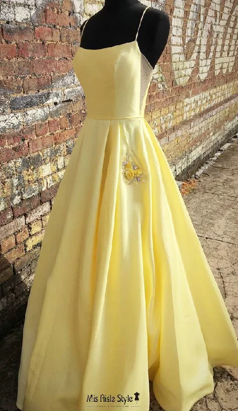 Customer Appreciation Sale playful dressplayful dressSquare Neckline Yellow Prom Dress with Pocket