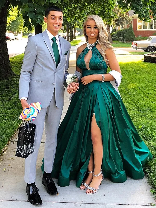 Year-End Sale chic slip dresschic slip dressSexy High Neck Green Satin Long Prom Dresses with High Slit, Long Green Formal Graduation Evening Dresses SP3043 Year-End Sale chic slip dresschic slip dressSexy High Neck Green Satin Long Prom Dresses with High Slit, Long Green Formal Graduation Evening Dresses SP3043