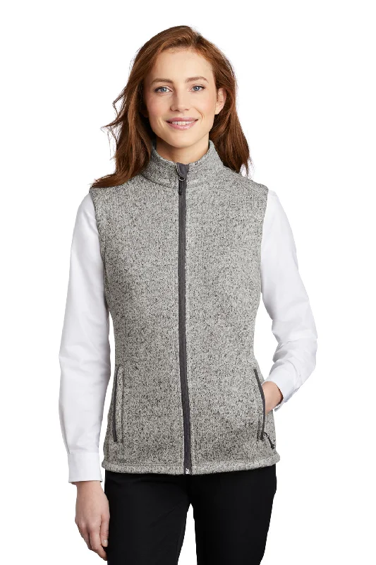 Savings Alert comfortable coatPort Authority Womens Sweater Fleece Full Zip Vest - Heather Grey
