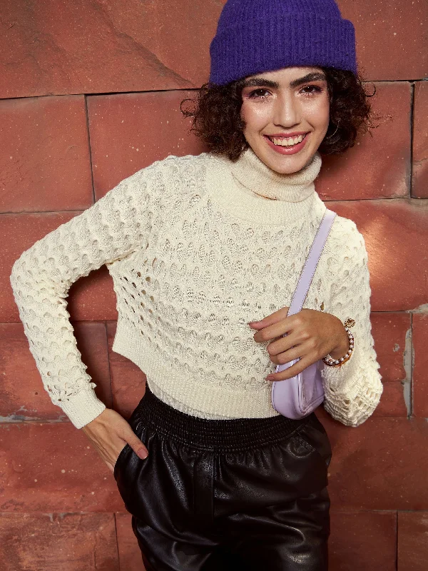 Unbeatable Prices sporty casual hoodieWomen Off-White Crochet Crop Sweater Top