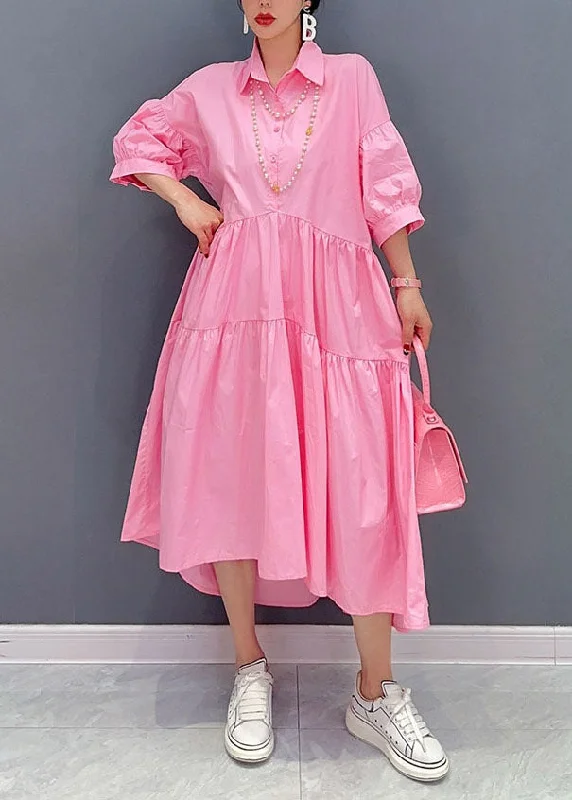 Great Bargains statement dressstatement dressBohemian Pink Peter Pan Collar Patchwork Cotton Dress Bracelet Sleeve