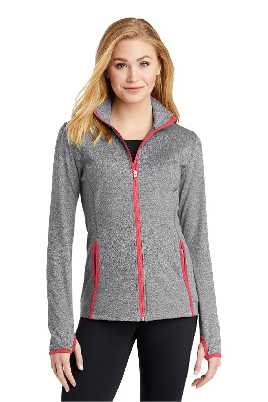Discount Extravaganza padded coatSport-Tek Womens Sport-Wick Moisture Wicking Full Zip Jacket - Heather Charcoal Grey/Hot Coral Pink