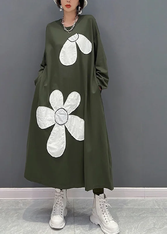 Deal Alert winter dresswinter dressFashion Green O-Neck Floral Maxi Dresses Spring