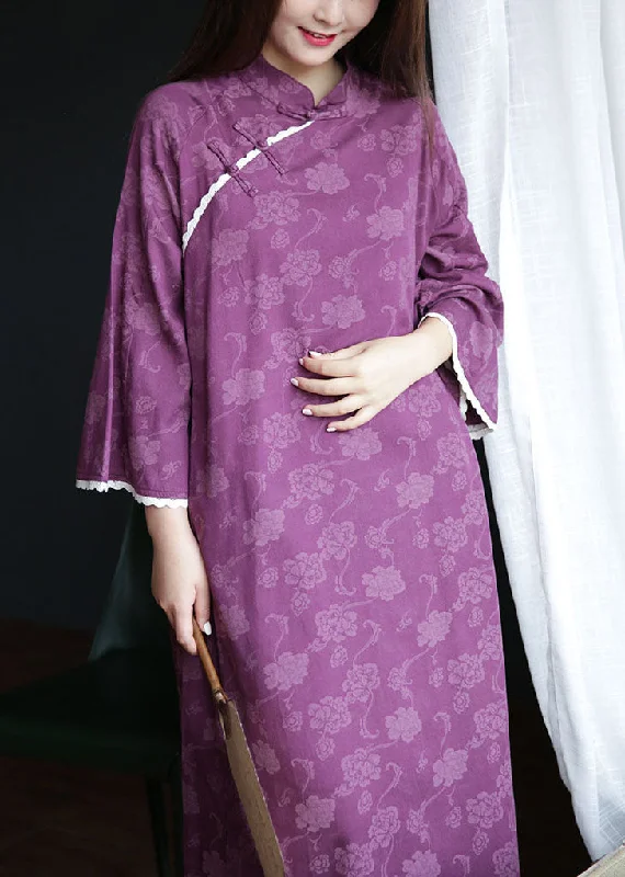 Major Savings chic dresschic dressHandmade Purple Mandarin Collar Lace Patchwork Cotton Dresses Spring Major Savings chic dresschic dressHandmade Purple Mandarin Collar Lace Patchwork Cotton Dresses Spring