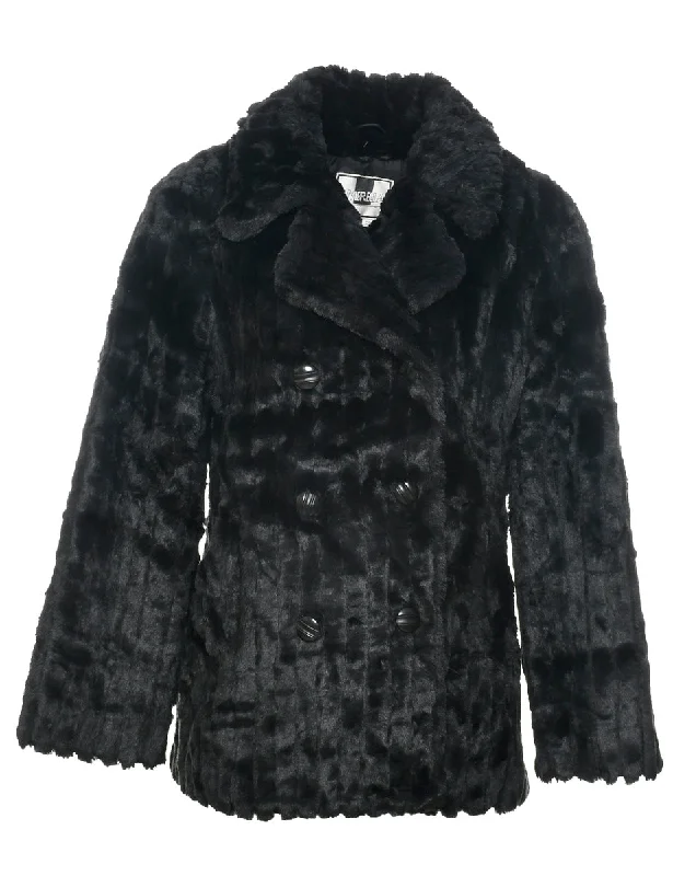 Doorbuster Deal trendy bomber coatBlack Faux Fur Coat - L