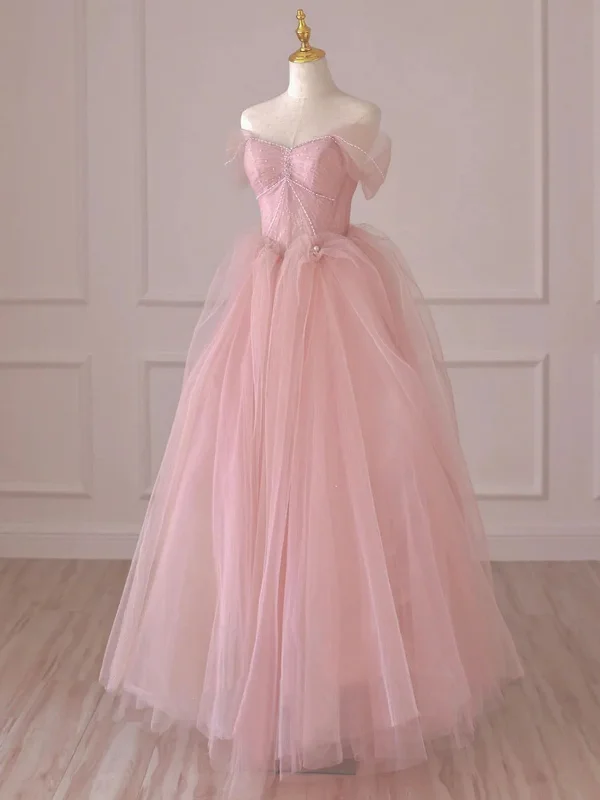 Fantastic Deals comfy maxi dresscomfy maxi dressOff Shoulder Beaded Pink Tulle Long Prom Dresses, Off the Shoulder Formal Dresses, Pink Evening Dresses SP2621