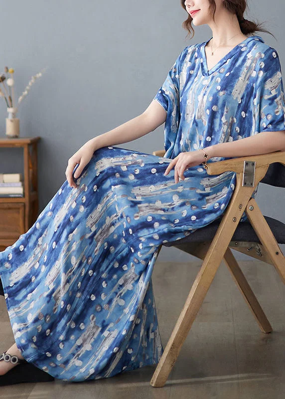 Shop and Save chic wrap dresschic wrap dressStylish Blue Oversized Print Linen Holiday Dress Summer