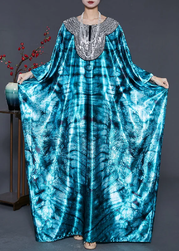 silk dressPlus Size Green Oversized Tie Dye Silk Dress Batwing Sleeve