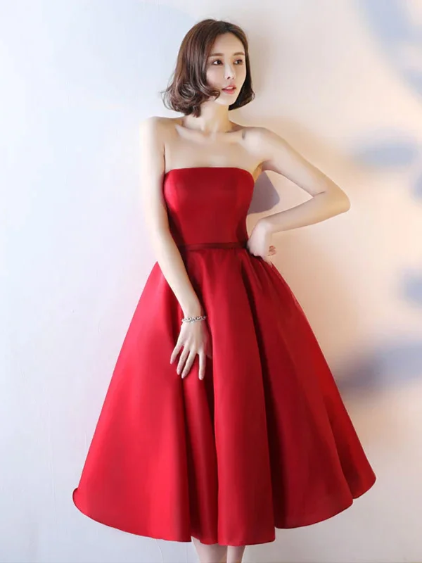 Great Bargains oversized dressoversized dressStrapless Red Tea Length Prom Dresses, Red Homecoming Dresses, Tea Length Formal Evening Dresses SP2707
