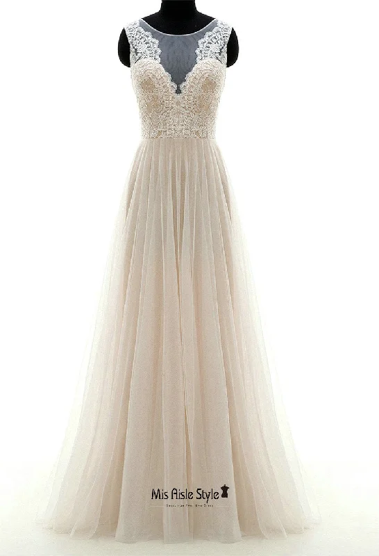 Best Bargains office dressoffice dressChampagne Illusion Lace Cheap Wedding Dress
