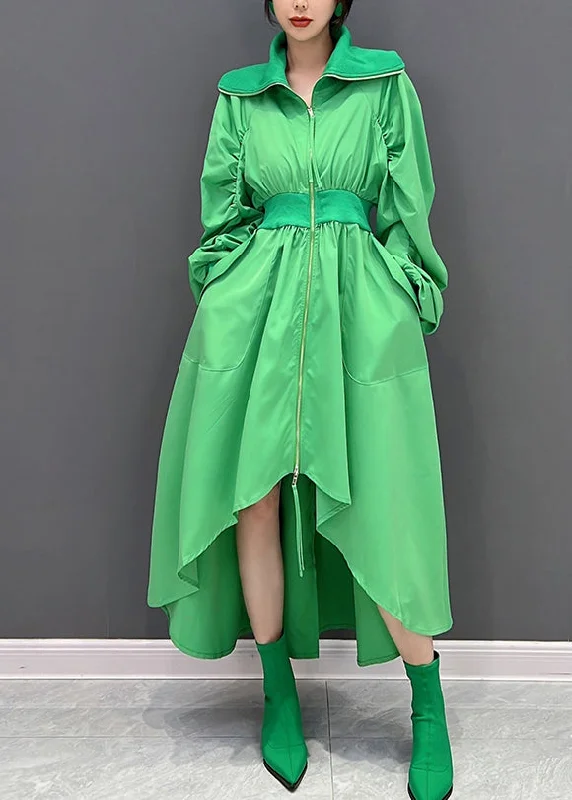 Instant Discount long-sleeve floral dresslong-sleeve floral dressArt Green Turtleneck Zippered Tunic Maxi Dresses Fall