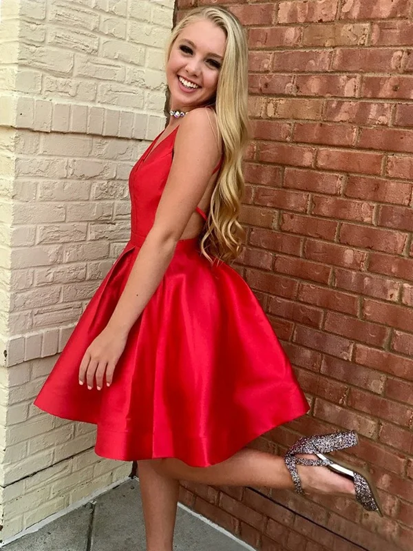 Value Deals sleek dresssleek dressA Line V Neck Open Back Short Red Prom Homecoming Dresses, Short Backless Red Formal Graduation Evening Dresses