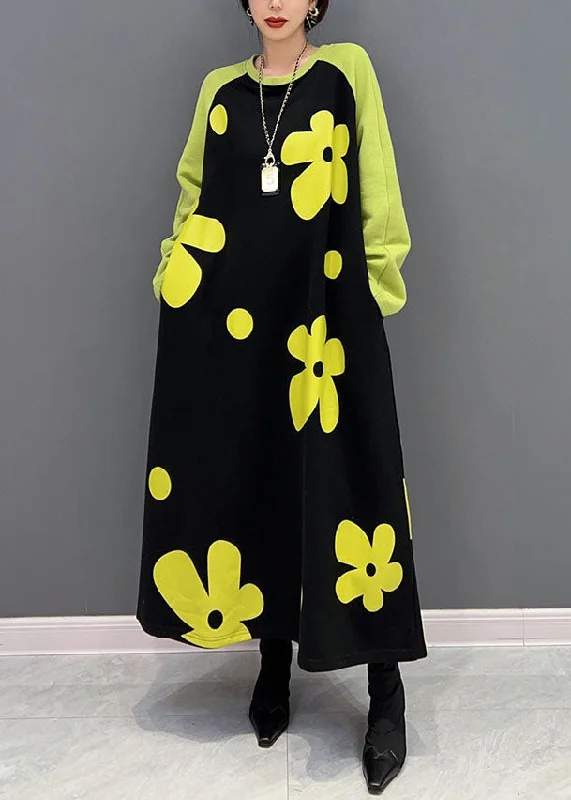 Best Seller fitted dressfitted dressDiy Colorblock O Neck Floral Cotton Long Dress Spring