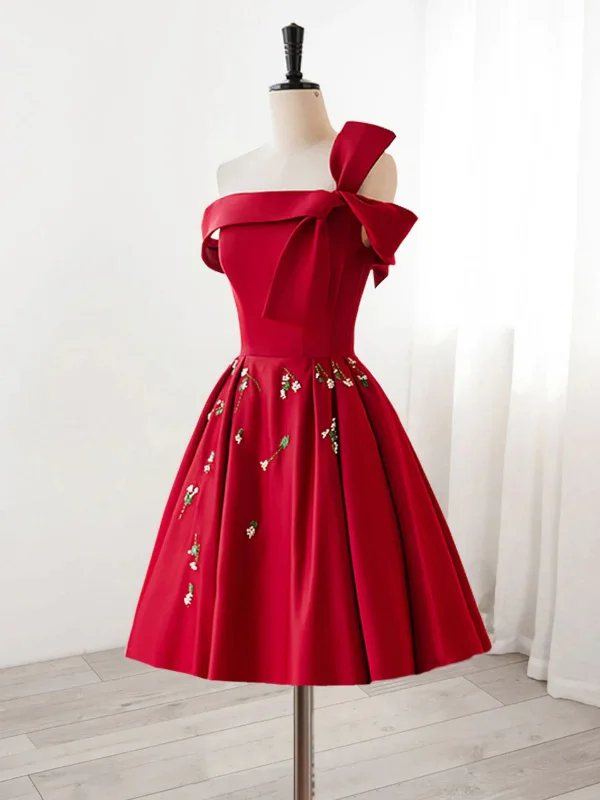 YEAR-End Clearance A-line dressA-line dressOff the Shoulder Red Short Prom Dresses, Red Homecoming Dresses, Short Red Formal Evening Dresses with Appliques SP2710