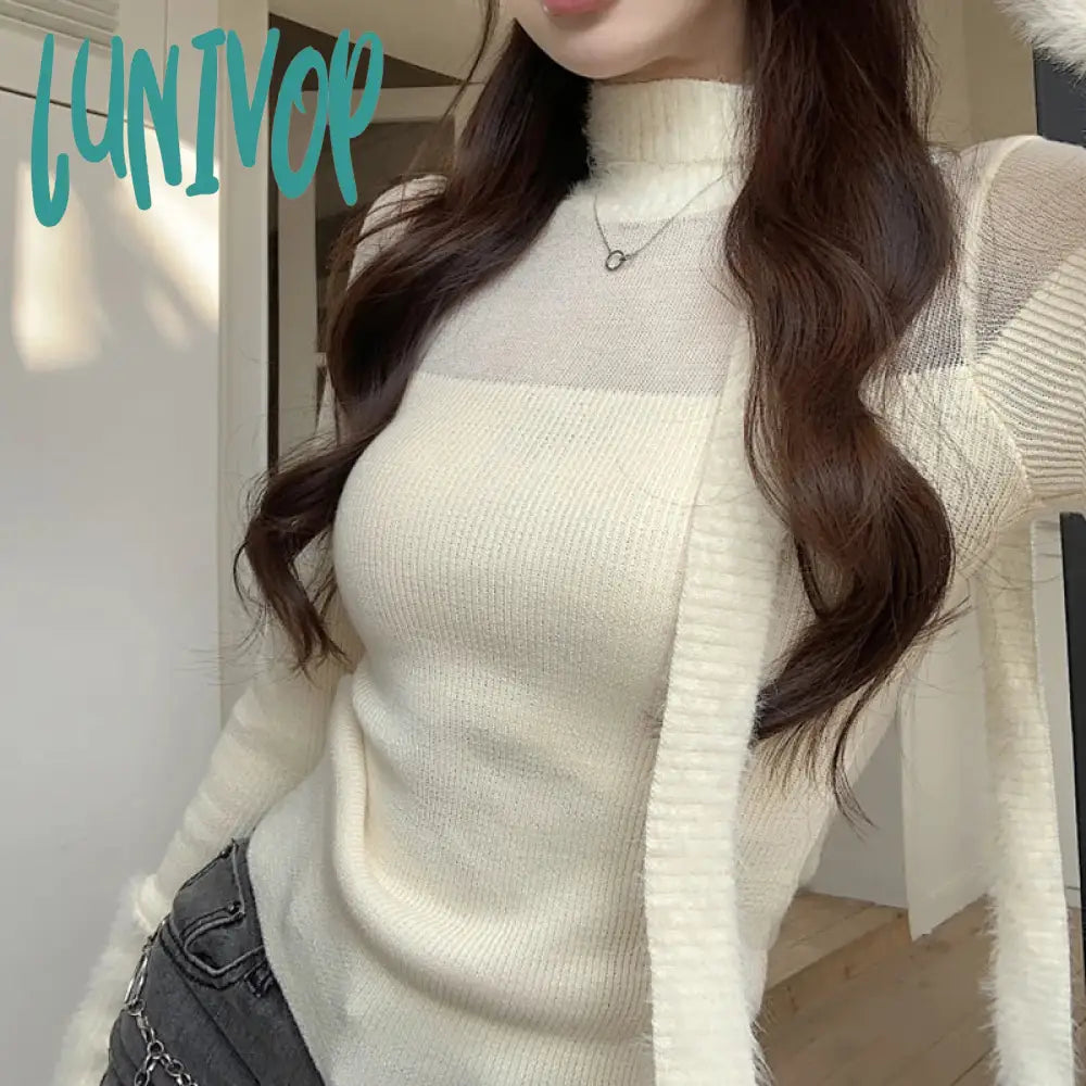 Price Blitz Lunivop Autumn Winter Half Turtleneck Sweater Women Vintage Solid Color Basic Elegant Knitted Pullover Long Sleeved Tops Korean Casual