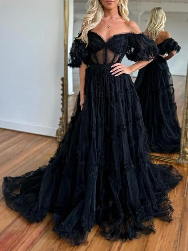 Exclusive Offers wool dresswool dressOff Shoulder Black Lace Long Prom Dresses, Black Lace Formal Dresses, Black Evening Dresses SP2629
