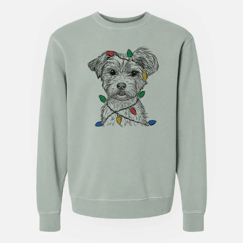 Year-End Sale eco-friendly sports hoodieChristmas Lights William Mitchell Newman the Yorkshire Terrier - Unisex Pigment Dyed Crew Sweatshirt