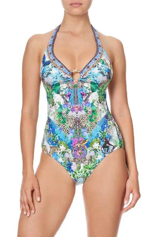Crazy Deals HALTER ONE PIECE WITH TRIM MOON GARDEN