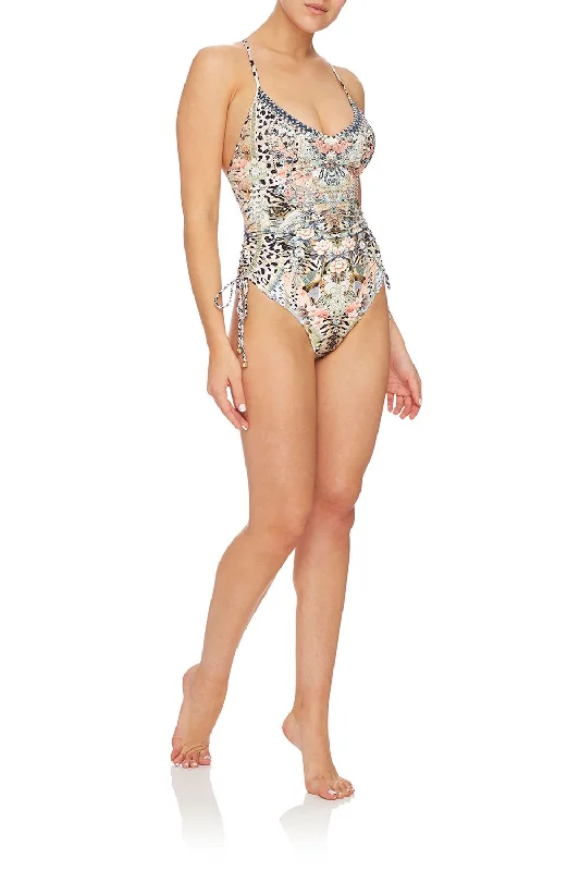 Bargain Blast ROUCHED SIDE V-NECK ONE PIECE MOTO MAIKO