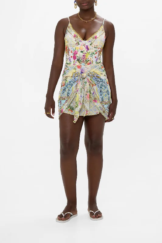 Deep Discounts LAYERED SHORT SARONG WITH TIE FRONT FLOR FANTÁSTICA